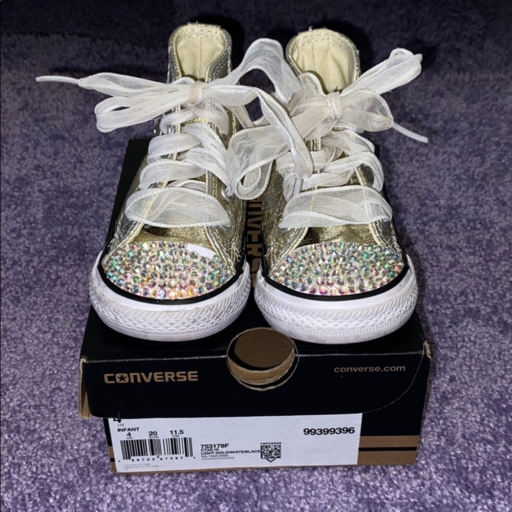 Gold custom converse with swavarski crystals.